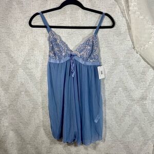 NWT French Affair blue lace sheer chemise size L